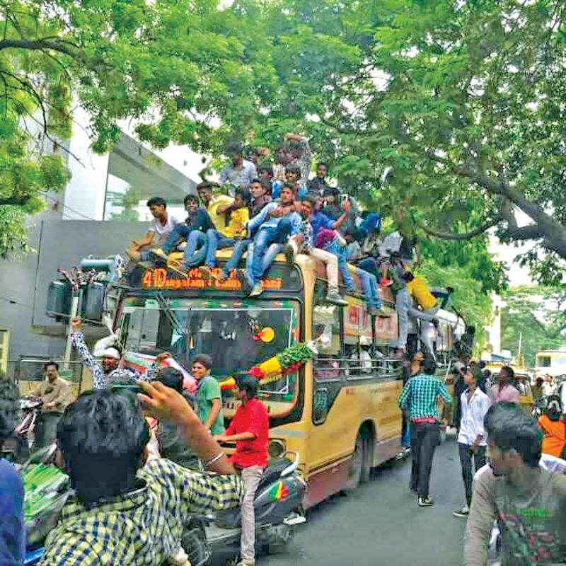 As colleges reopened on Friday, students of Government colleges in the city indulged in the 'tradition' of Bus Day. (Photo: DC)