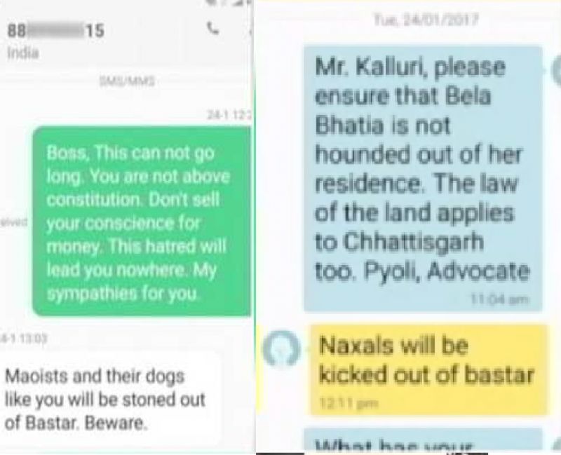 Screenshots of the messages exchanged between the activist and lawyer with Bastar IG. (Photo: NDTV videograb)