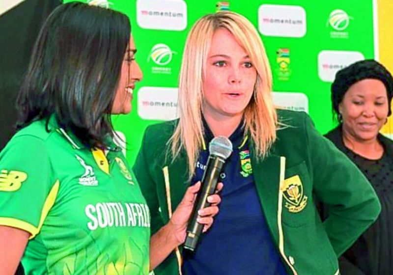 Kasturi Naidoo interviewing a South African Woman cricket player 