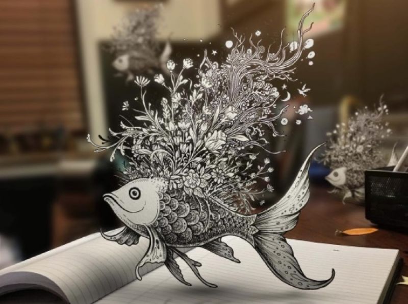 Cambodian artist gives a surreal 3D twist to doodles
