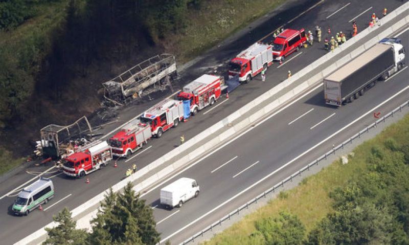 Germany: Bus bursts into flames after collision with truck, 18 dead
