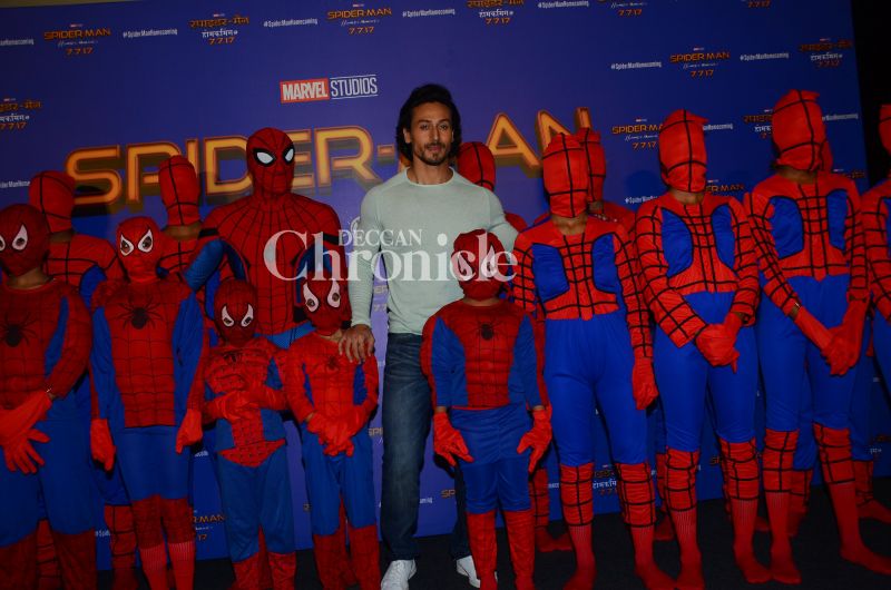 Tiger bonds with Spider-Men as he promotes latest film of the superhero