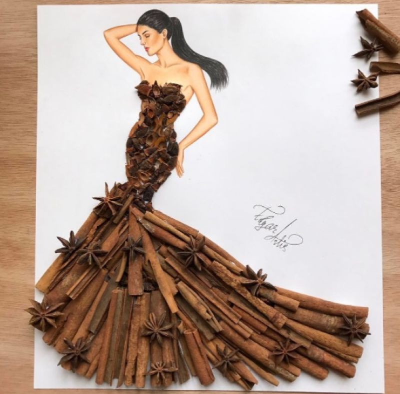 Artist uses everyday objects to make unique fashion sketches