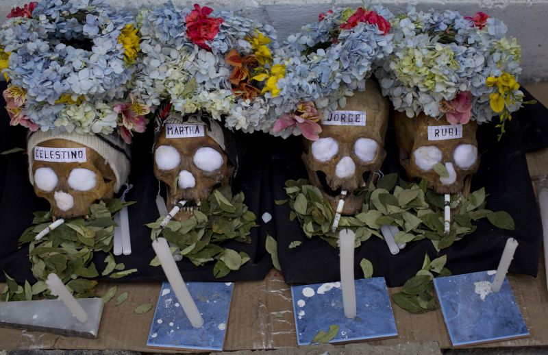 Bolivians decorate skulls for Natitas festival to celebrate the dead