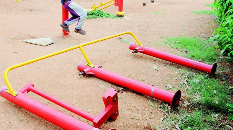 Gym equipment that were found damaged in Imlibun Park, KBR Park and Sanjeevaiah Park around the city recently.