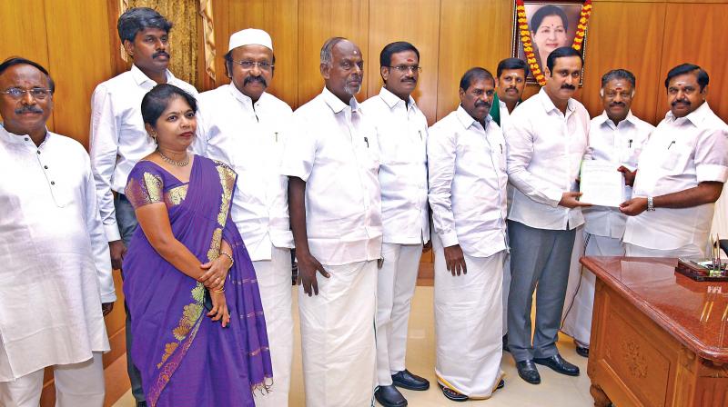 PMK leader Anbumani Ramadoss, on Monday, called on CM Edappadi K. Palaniswami and hands over a memorandum to safeguard the 69 per cent reservation. (Photo:DC)