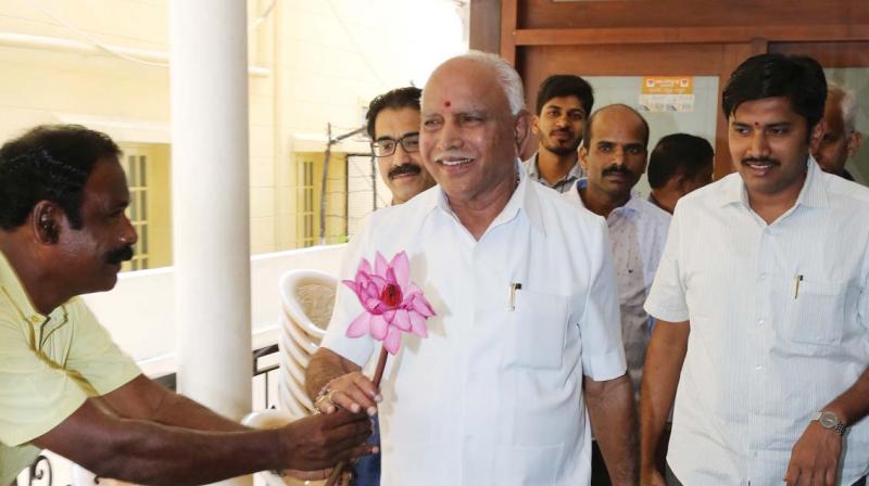 BJP state president B. S. Yeddyurappa at his residence in Bengaluru on Sunday (Image: DC)