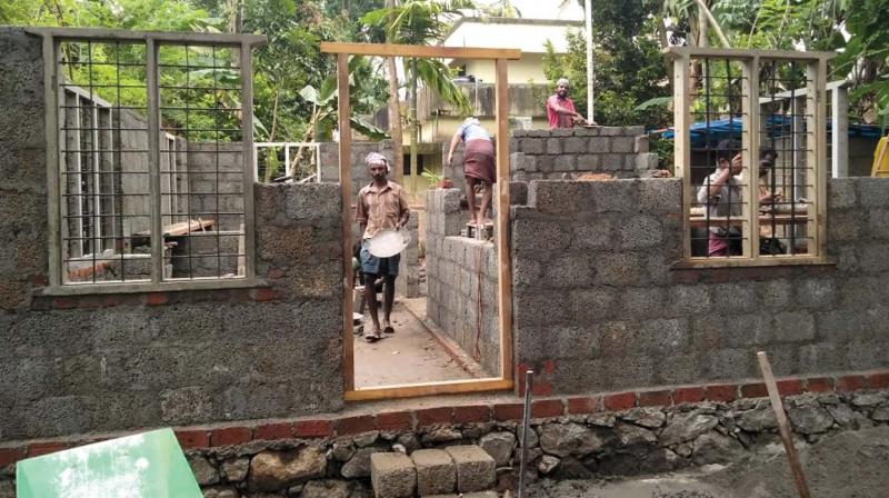 A house being constructed for a flood-hit family in Puthanvelikara with the support of NGOs.
