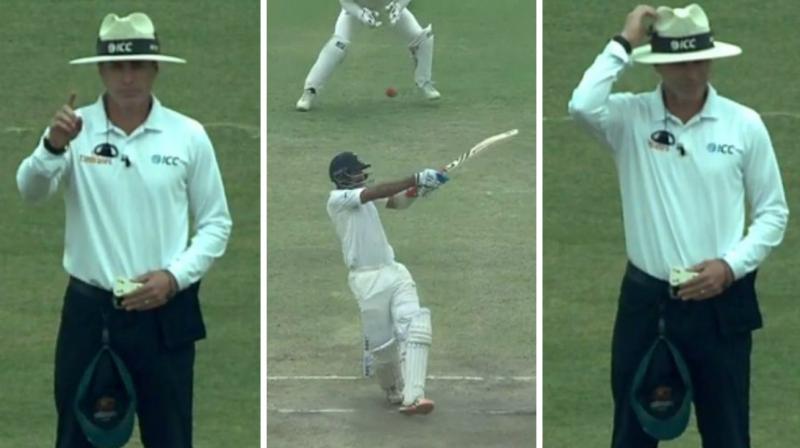 Umpire Chris Gaffaney seemed to give Cheteshwar Pujara out, before going on to scratch his head, instead of raising his finger. (Photo: BCCI/ Screengrab)