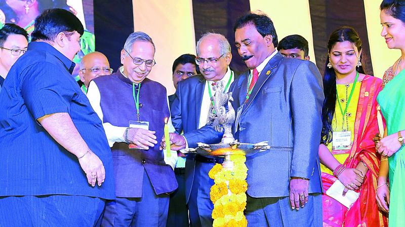 Dr B. Suresh, president of Indian Pharmaceutical Council, inaugurates the two-day national conference of Indian Pharmaceutical Association Students Forum held at Vikas Pharmacy college near Rajahmundry on Saturday. (Photo: DC)