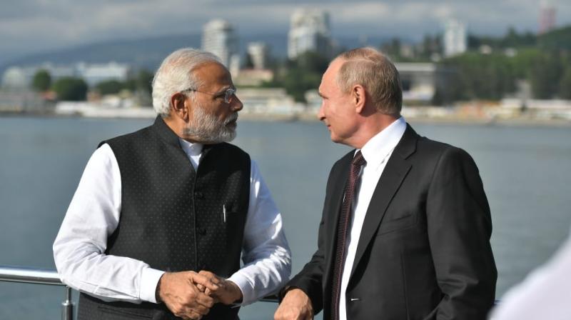 Prime Minister Narendra Modi and Russian President Vladimir Putin hold talks during informal summit in Sochi. (Photo: Twitter/@PMOIndia)