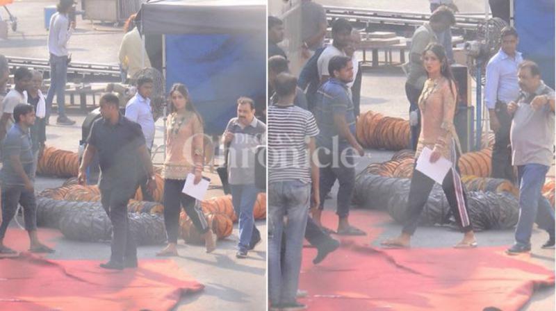 Katrina Kaif snapped on the sets of Zero.