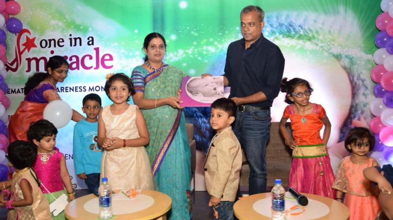 Director Gautham Vasudev Menon releases a book based on premature babies titled, Miracle Babies during the event in Chennai on Friday. (Photo: DC)