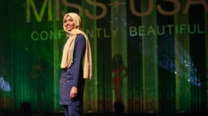 Halima Aden makes history as the first woman to compete wearing a burkini during the Miss Minnesota pageant. (Photo: Twitter/ @LeilaNavidi)
