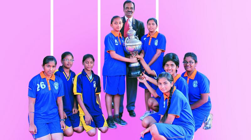 St Josephs Public School (Habsiguda) girls team pose during the presentation ceremony of the Dr Nandan Singh volleyball tournament conducted at the Hyderabad YMCA. St Josephs defeated  St Philomena High School 15-6, 15-3 in the final.