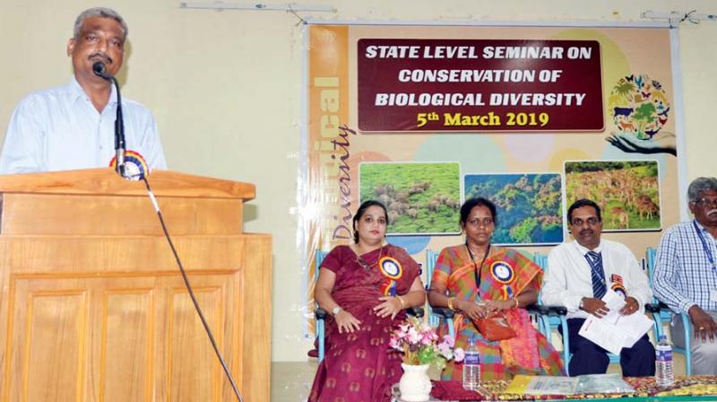 Dr A Kumaraguru, conservation scientist addresses media in Tiruchy on Tuesday.
