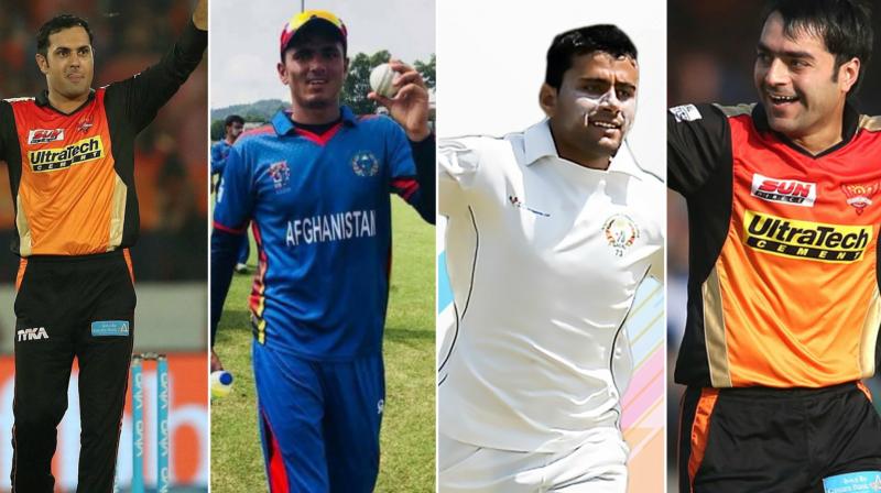 Mohammad Nabi, Zahir Khan and Mujeeb Zadran and Rashid Khan were brought up by different IPL franchise teams. (Photo: BCCI / Twitter)