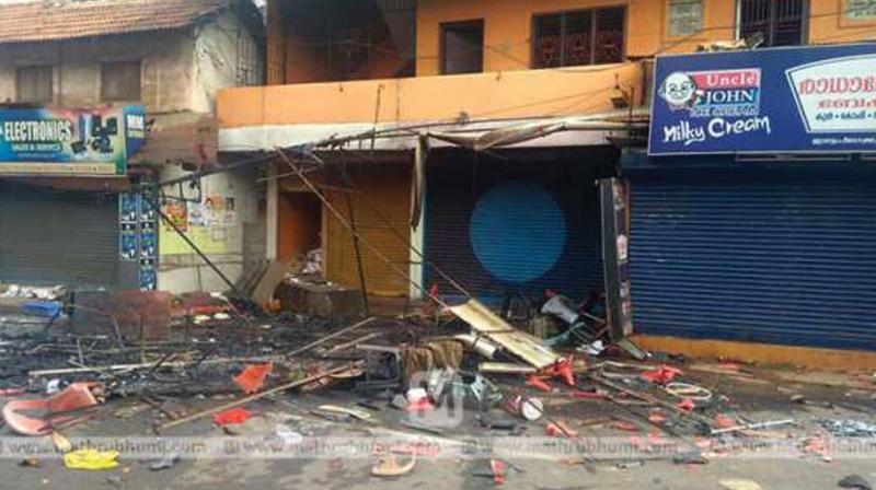 Shop of a BJP worker which came under attack at Palloor, Mahe.