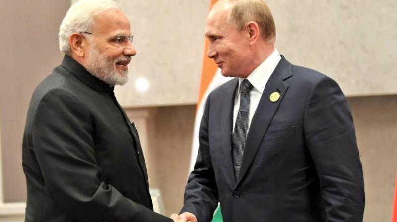 Modi was meeting Putin after their informal meeting in May in the Black Sea coastal city of Sochi in Russia in May. (Photo: Twitter | @MEAIndia)