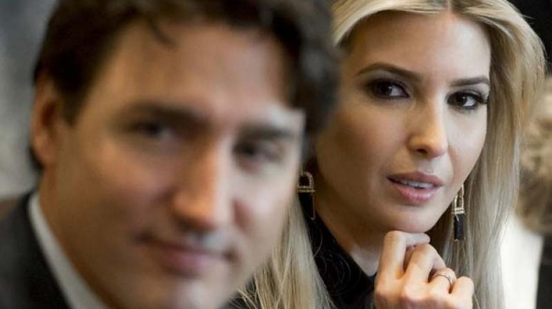 Ivanka Trump sat next to the Canada PM Justin Trudeau in the White House Cabinet Room. (Photo: AFP)