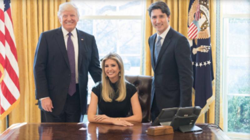 The first daughter posted the picture on Twitter , Instagram and Facebook with the message, \A great discussion with two world leaders about the importance of women having a seat at the table!\ (Photo: Twitter)