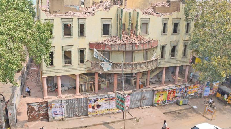The Chinatamani threatre is seen demolished at East Veli Street in Madurai on Monday. (Photo: DC)