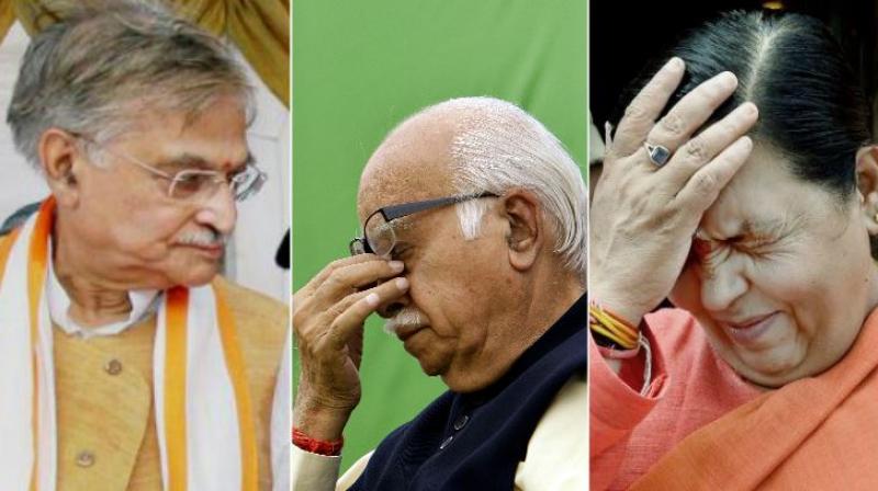 BJP leaders L K Advani, Murli Manohar Joshi and Uma Bharti. (Photos: PTI)