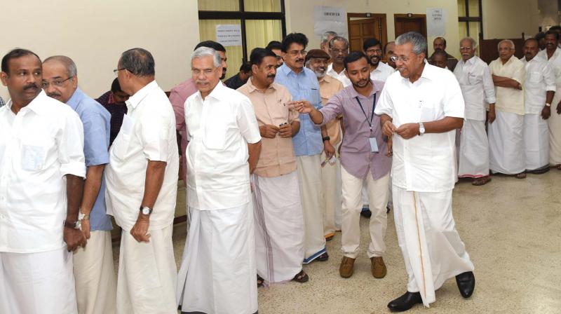 Chief minister Pinarayi Vijayan arrives to cast his franchise in the president election in the Assembly in Thiruvananthapuram on Monday. (Photo: PEETHAMBARAN PAYYERI)
