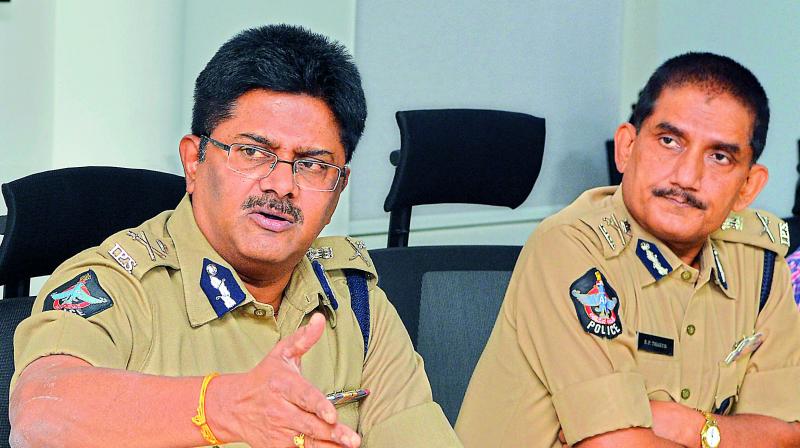 Director General of Police N. Sambasiva Rao addresses at the media conference at his office in Vijayawada on Monday. (Photo: DC)