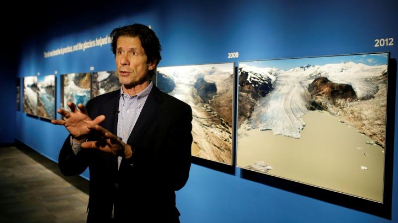 US photographer James Balog speaks about his images at the \Extreme Ice\ exhibit at the Museum of Science and Industry in Chicago, Illinois