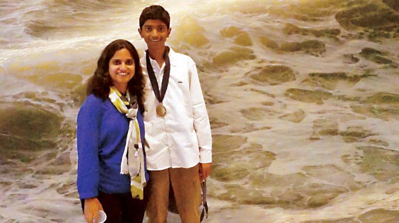 Vikhyath Mondreti with his mother Lalitha Mondreti after the competition.