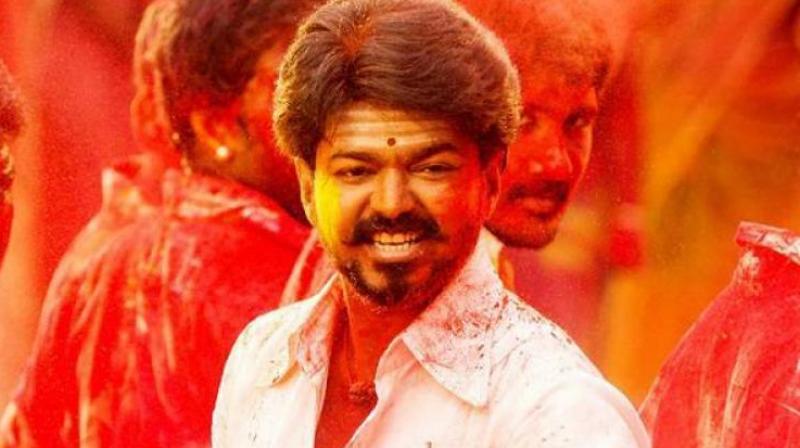 Vijay in a still from the Aalaporan Thamizhan track from Tamil movie Mersal.