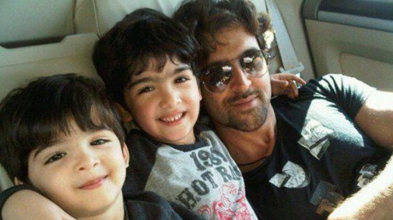 Hrithik Roshan with his sons Hrehaan and Hridhaan.