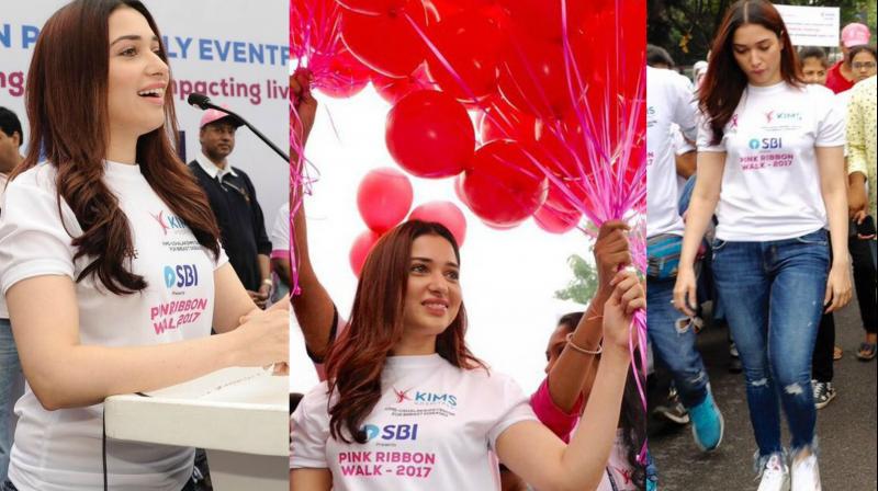 Tamannaah takes walk in Hyderabad to spread breast cancer awareness