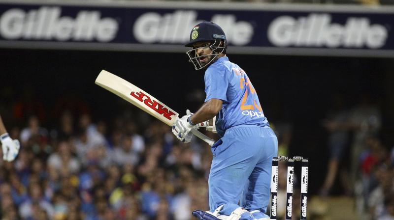 Dhawan smashed a sublime 76 off 42 balls in the run chase before Dinesh Karthik came up with a pulsating 30 off 13 balls towards the end but India still finished agonisingly short on 169 for seven. (Photo: AP)
