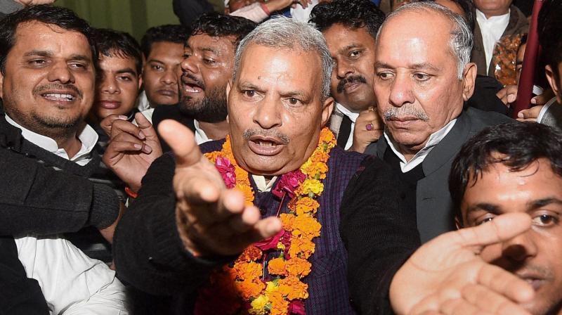 Newly appointed UP Samajwadi Party President Naresh Uttam Patel at the office in Lucknow on Sunday evening. (Photo: PTI)