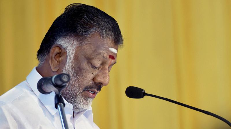 AIADMK Treasurer and Tamil Nadu Chief Minister O Panneerselvam addresses the partys General Council Meeting at Vanagaram in Chennai. (Photo: PTI)
