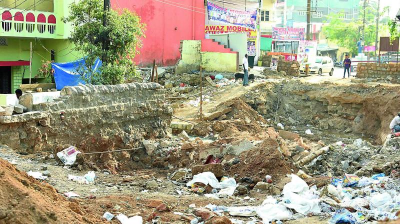 The massive culvert that has been dug up at Picket. The work will affect at least one lakh commuters. (Photo: DC)