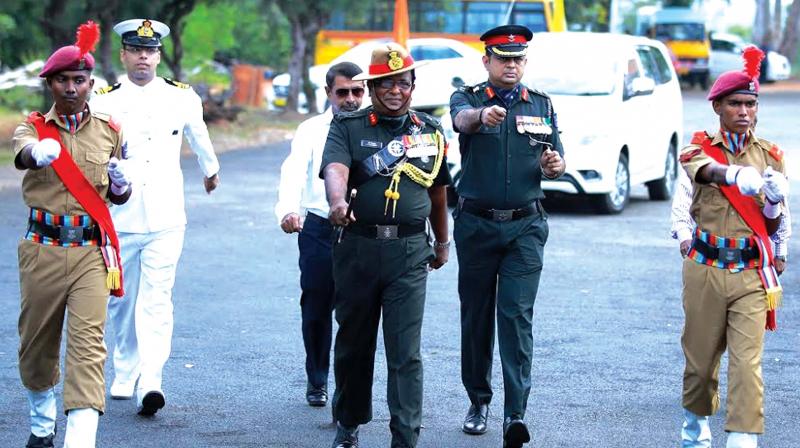 Lt. Gen. Cherish Mathson arrives at Sainik School, Kazhakoottam, to attend the 48th Old Boys Association meeting in Thiruvananthapuram on Saturday.	(Photo: DC)