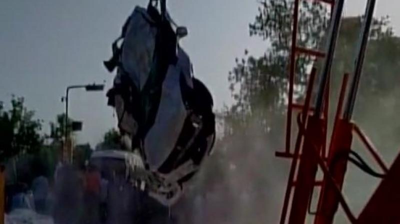 Salt laden truck smashes car in the wee hours of morning, killing 5. (Photo: ANI Twitter)
