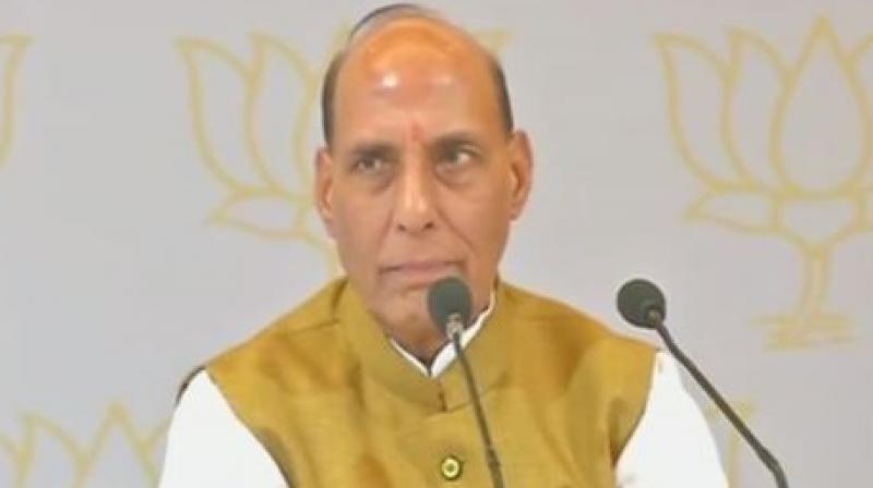 Home Minister Rajnath Singh holds press conference in Mumbai. (Photo: ANI Twitter)