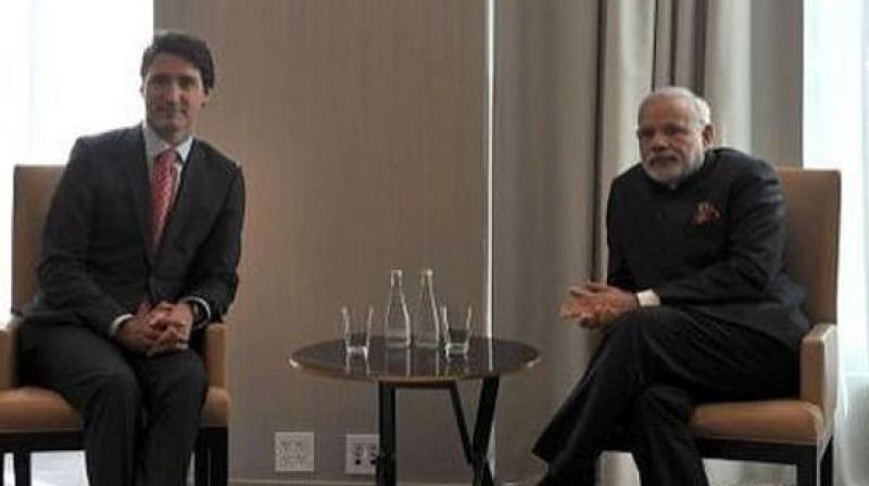 Prime Minister Narendra Modi and Canadian Prime Minister Justin Trudeau. (Photo: Twitter | @PMOIndia)