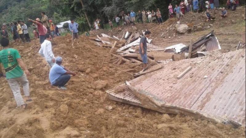 three dwellings in Laptap village were hit by the landslide around 3.30 pm.