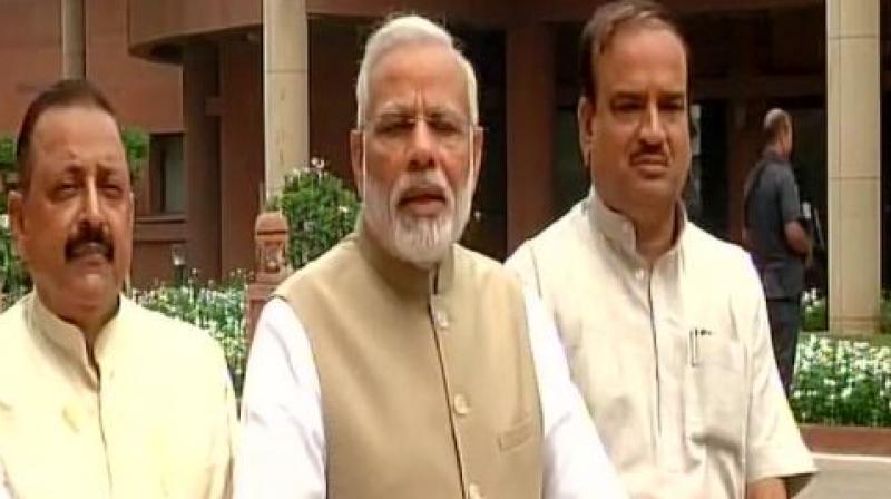 Prime Minister Narendra Modi addresses in media ahead of monsoon session that begins from Monday. (Photo: Twitter | ANI)