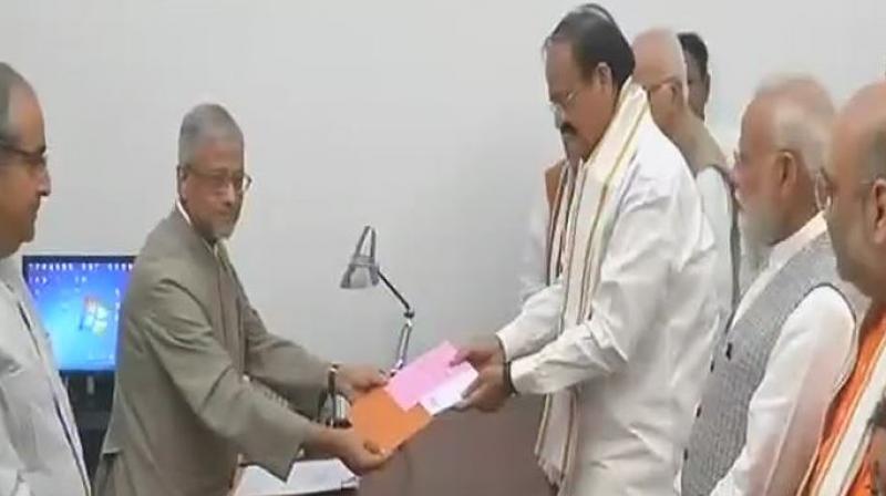 Venkaiah Naidu files his nomination for Vice Presidential poll in presence of Prime Minister Narendra Modi, BJP President Amit Shah and other NDA leaders. (Photo: ANI | Twitter)