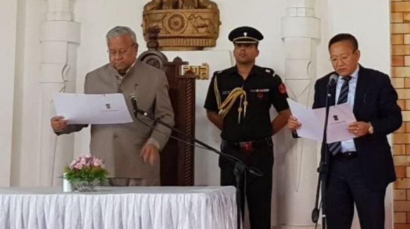 TR Zeliang sworn in as the Chief Minister of Nagaland at Darbar Hall, Raj Bhavan in Kohima. (Photo: Twitter | ANI)