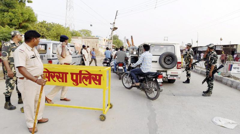 Security was tightened near Dera Sacha Sauda ahead of the verdict in the rape trial of Dera Sacha Sauda chief Gurmeet Ram Rahim, in Sirsa on Thursday. (Photo: PTI)