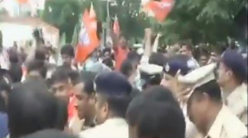 BJP Yuva Morcha in Bengaluru organised Mangaluru Chalo rally against the alleged murder of 18 Hindu activists and repeated incidents of violence against them. (Screengrab ANI)