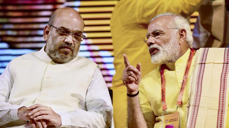 BJP national President Amit Shah and Prime Minister Narendra Modi at BJP National Executive Meeting in New Delhi.