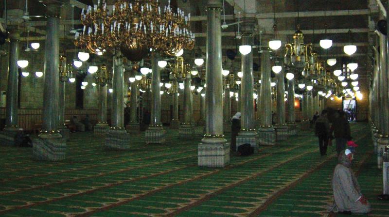 Women praying inside a mosque in Alexandria.